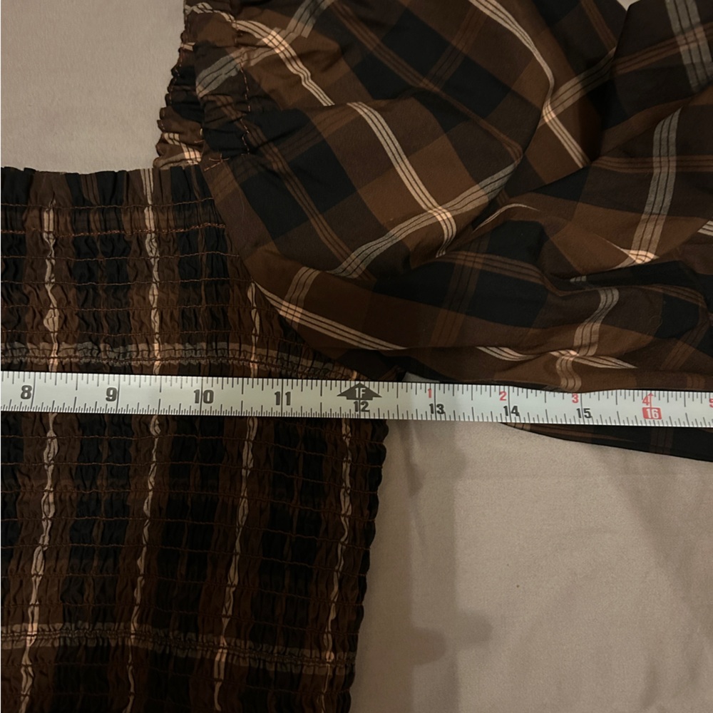 J Crew plaid print smocked midi dress in brown black Size XS - Picture 3 of 12